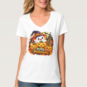 Camiseta Cute Fantasma Feliz Halloween Calabaza Bruja Stick