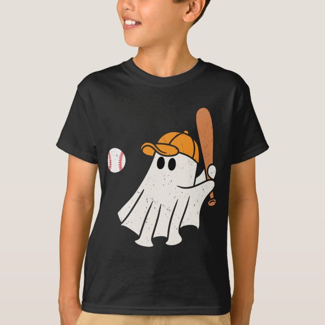 Camiseta Cute Fantasma Jugando Básbol-Halloween divertida (Anverso)