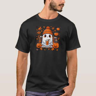 Camiseta Cute fantasma leyendo libro otoño café Halloween