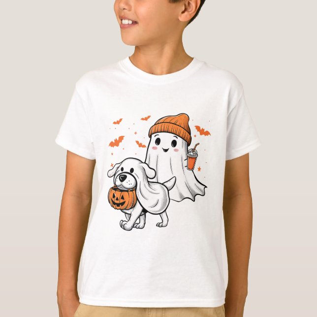 Camiseta Cute fantasma Walking Dog Coquette Bow Perro Hallo (Anverso)