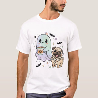Camiseta Cute fantasma Walking Dog Pug Café Halloween Costu