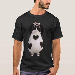 Camiseta Cute Fat Black Cat Papá Mamá Corazones Señal de pa
