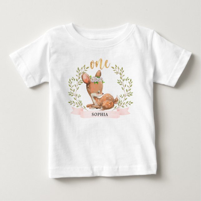 Camiseta Cute Fawn 1er cumpleaños (Anverso)