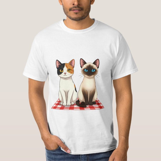 Camiseta Cute Felines on Red Checkered Blanket (Anverso)
