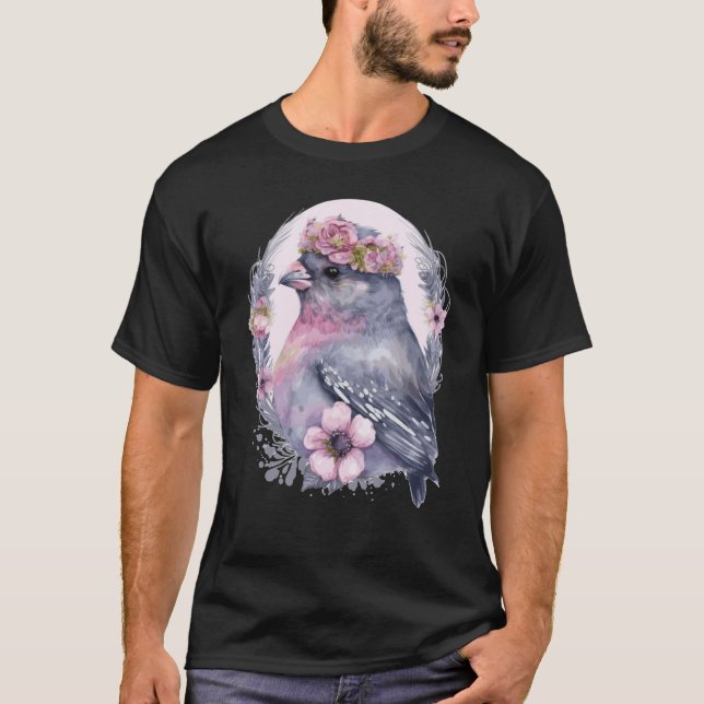 Camiseta Cute Finch Bird Flower Crown Pet Birds  1 (Anverso)