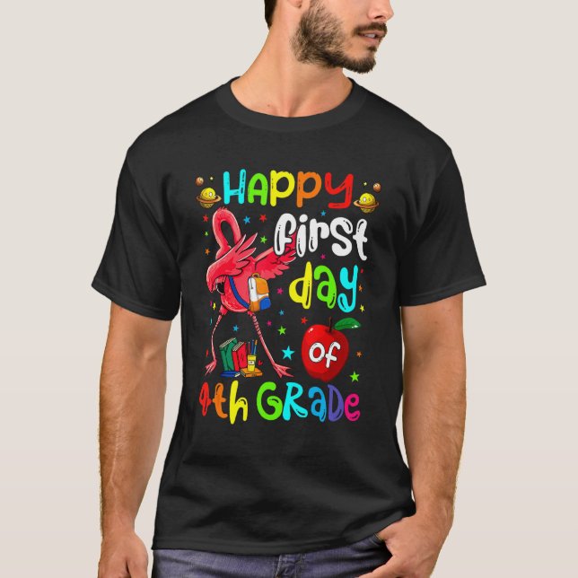 Camiseta Cute Flamingo Happy First Day Of 4th Grade  Rocks (Anverso)