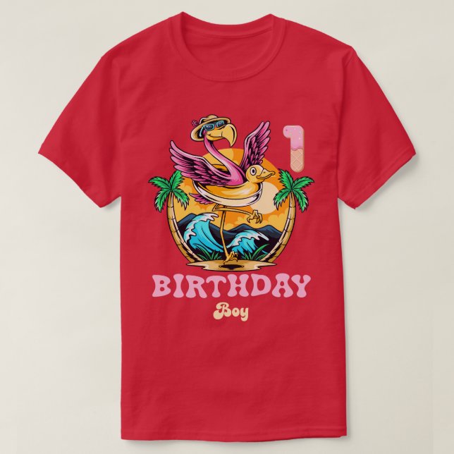 Camiseta Cute Flamingo Primer Niño de Cumpleaños (Diseño del anverso)
