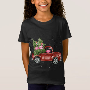 Camiseta Cute Flamingo Ride Wagon Red Truck Xmas Tree Funny