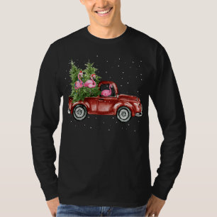 Camiseta Cute Flamingo Ride Wagon Red Truck Xmas Tree Funny