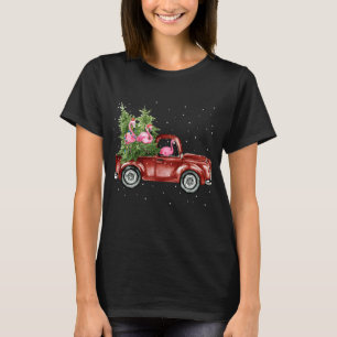 Camiseta Cute Flamingo Ride Wagon Red Truck Xmas Tree Funny