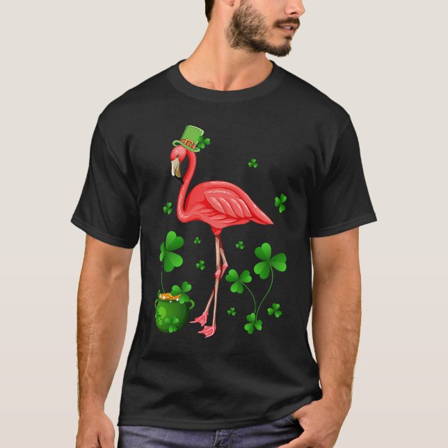 Camiseta Cute Flamingo St Patrick's Day Leprechaun Hat Flam (Anverso)