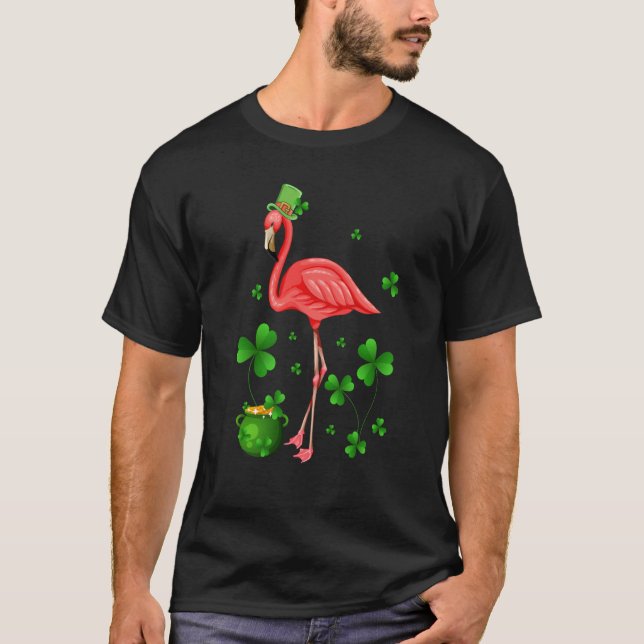 Camiseta Cute Flamingo St Patrick's Day Leprechaun Hat Flam (Anverso)