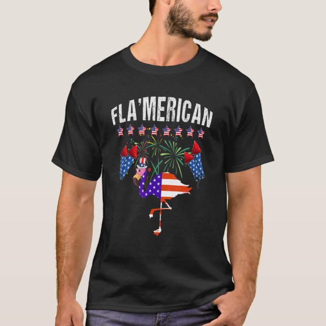 Camiseta Cute Flamingo US Flag 4th Of July Flamerican Firew (Anverso)