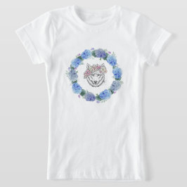 Camiseta Cute Floral Blue Hydrangea Wolf T-Shirt