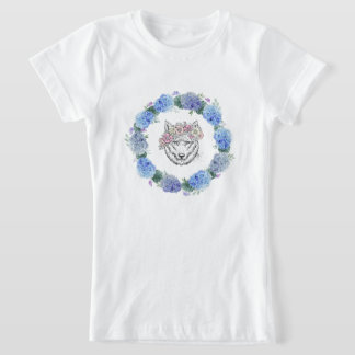 Camiseta Cute Floral Blue Hydrangea Wolf T-Shirt