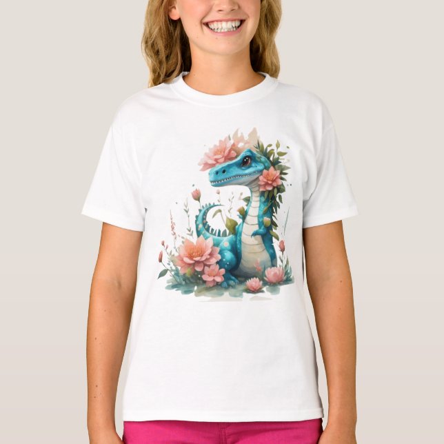 Camiseta Cute Floral dinosaurio (Anverso)