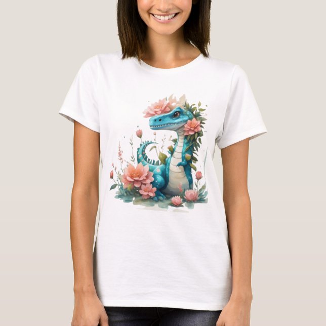 Camiseta Cute Floral dinosaurio (Anverso)