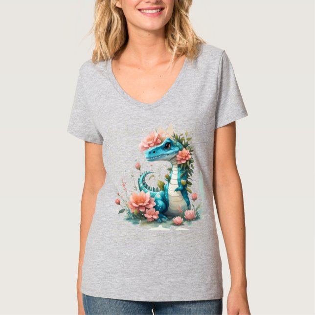 Camiseta Cute Floral dinosaurio (Anverso)