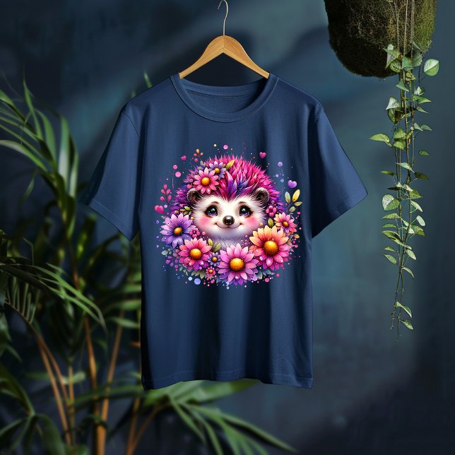 Camiseta Cute Floral Hedgehog Illustration T-Shirt (Subido por el creador)