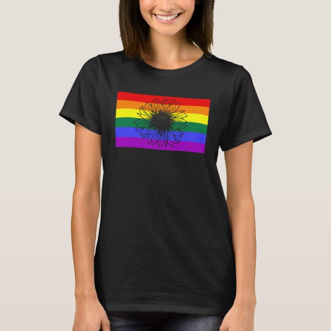 Camiseta Cute Floral Sunflower LGBTQ Gay Pride Flag Queer F (Anverso)