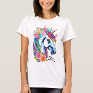 Camiseta Cute Floral Unicornio Diseño Mujeres