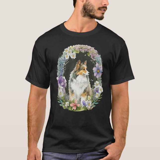 Camiseta Cute Flower Sheltie summer Floral Shetland Sheepdo (Anverso)