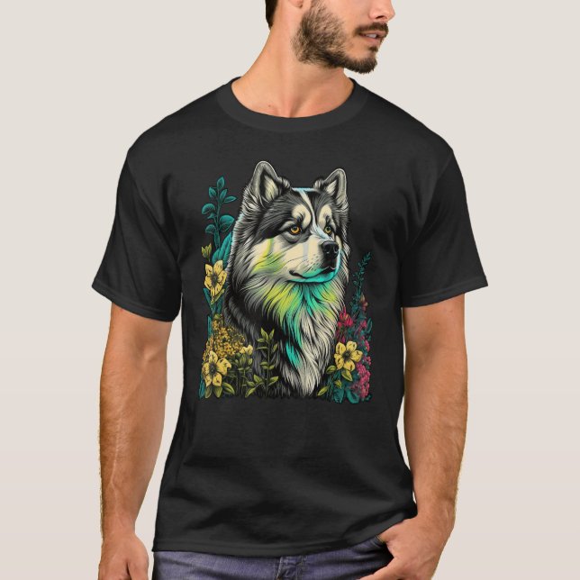 Camiseta Cute Flower summer Floral Alaskan Malamute (Anverso)