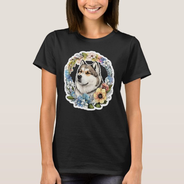 Camiseta Cute Flower summer Floral Alaskan Malamute 1 (Anverso)