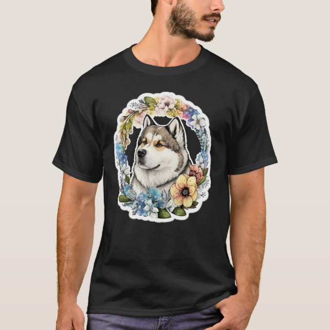 Camiseta Cute Flower summer Floral Alaskan Malamute 1 (Anverso)