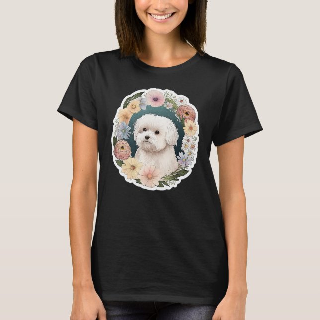 Camiseta Cute Flower summer Floral Maltese dog (Anverso)