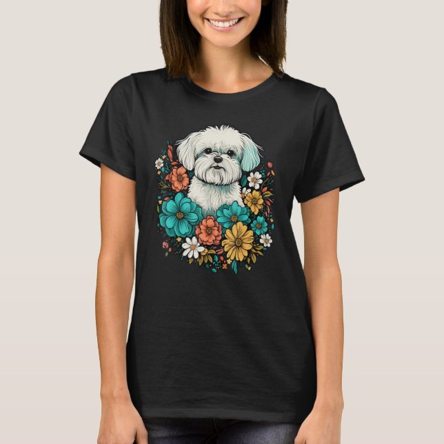 Camiseta Cute Flower summer Floral Maltese dog (Anverso)