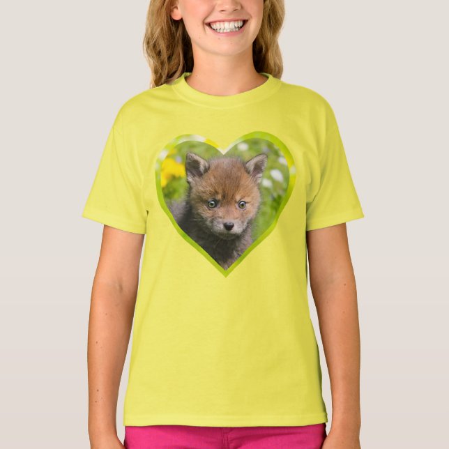 Camiseta Cute Fluffy Red Fox Wild Baby Animal Photo heart - (Anverso)