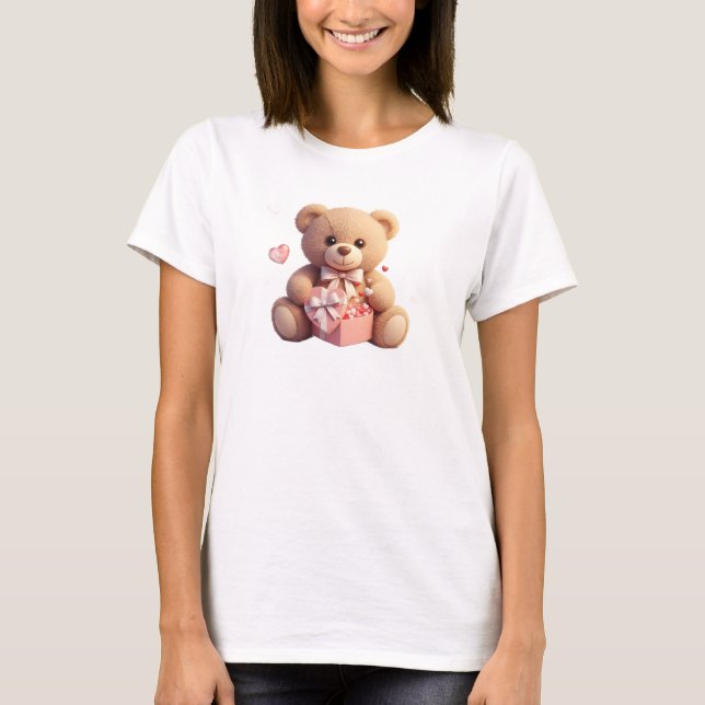 Camiseta Cute Fluffy Teddy Bear with Heart  Valentine (Anverso)