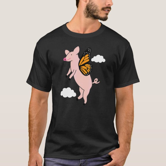 Camiseta Cute Flying Pig with Butterfly Wings Graphic (Anverso)