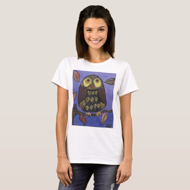 Camiseta Cute Folk Art Owl Bird Pintura (Anverso completo)