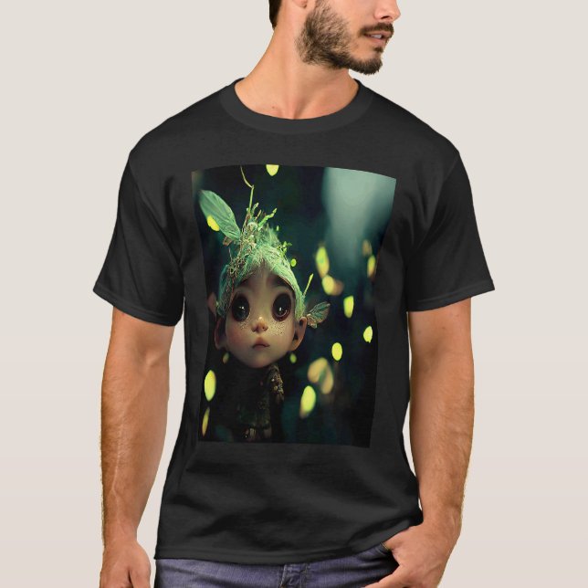 Camiseta Cute Forest Fairy Elf in a Green Bioluminescent Fo (Anverso)