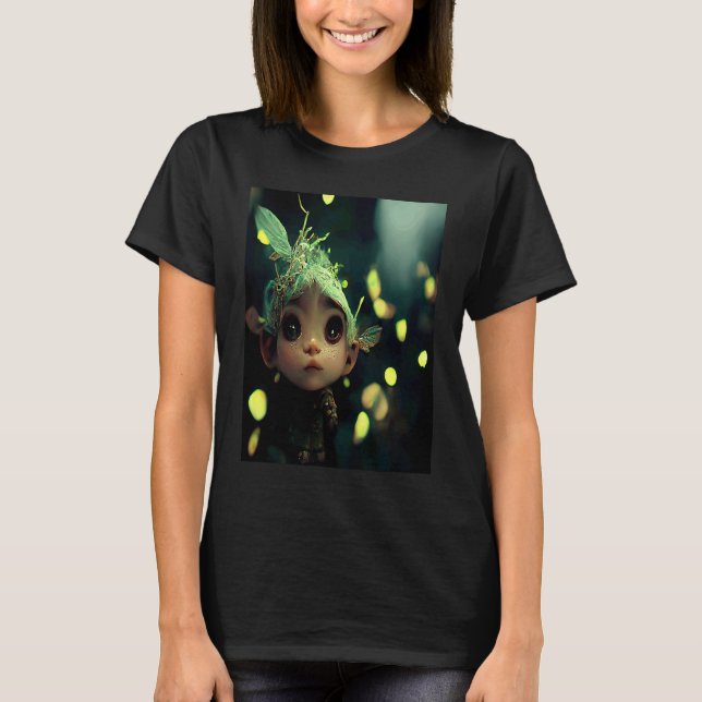 Camiseta Cute Forest Fairy Elf in a Green Bioluminescent Fo (Anverso)