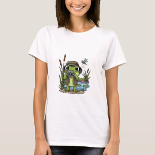 Camiseta Cute fotógrafo rana con cámara, libélula