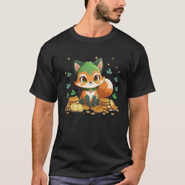 Camiseta Cute Fox and Gold Coins St Patrick s Day Fox   1 (Anverso)
