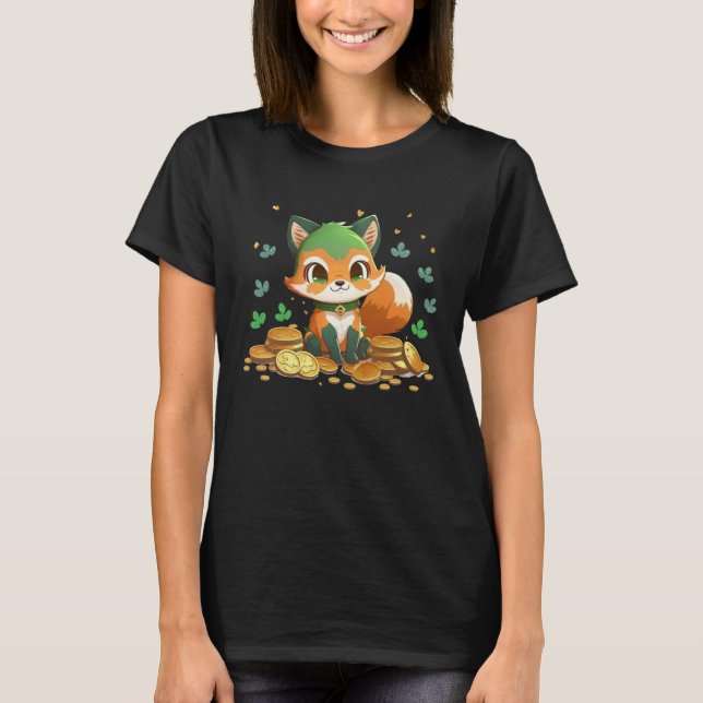 Camiseta Cute Fox and Gold Coins St Patrick s Day Fox   1 (Anverso)