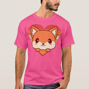 Camiseta Cute Fox Design Retro Forma Cardíaca Vintage Premi