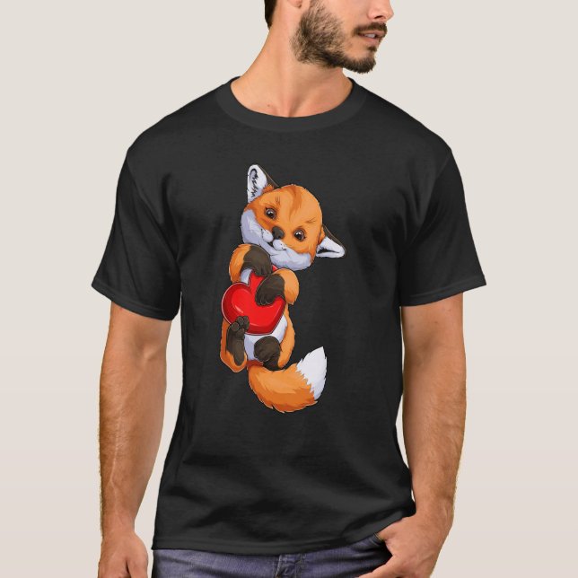 Camiseta Cute Fox Heart Valentine's Day Boys Kids Fox Anima (Anverso)