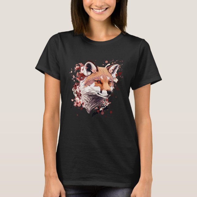 Camiseta Cute Fox Japanese  Cherry Blossom Flower Artwork (Anverso)