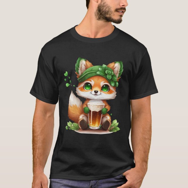 Camiseta Cute Fox Loves Beer St Patrick s Day (Anverso)
