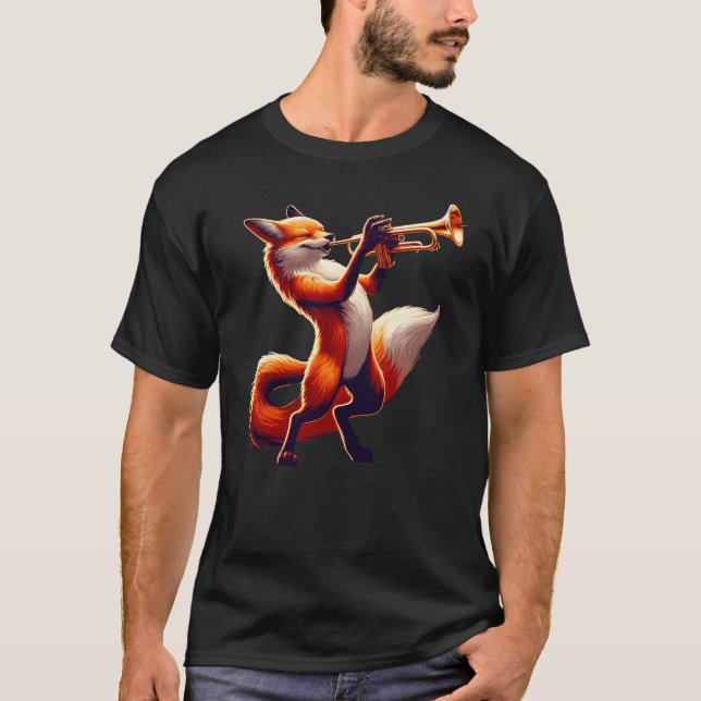 Camiseta Cute Fox Playing Trumpet Foxes Musician Music (Anverso)