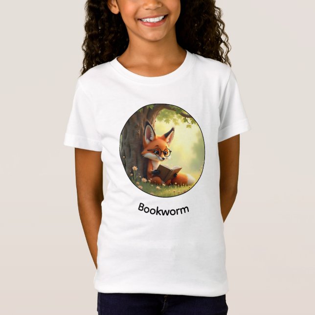 Camiseta Cute fox reading a book, bookworm - custom  (Anverso)
