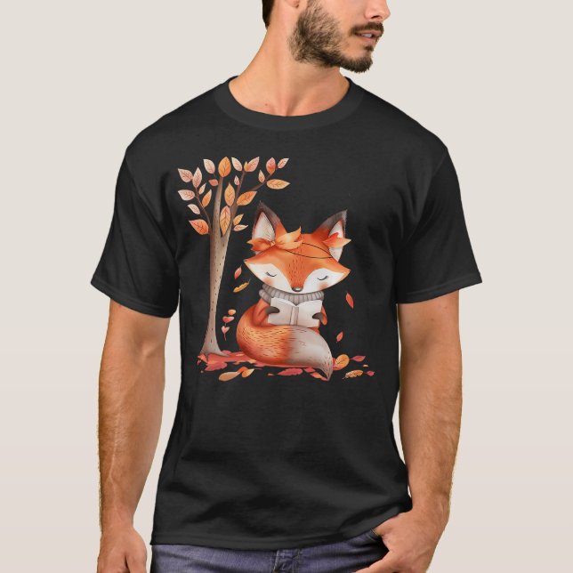 Camiseta Cute Fox Reading Books Autumn Librarian Book Lover (Anverso)