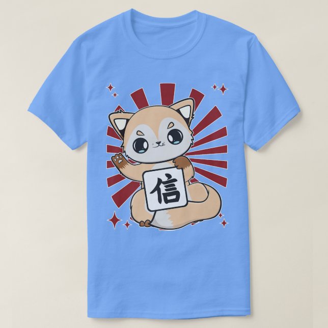 Camiseta Cute Fox With Believe Kanji And Japanese Aesthetic (Diseño del anverso)