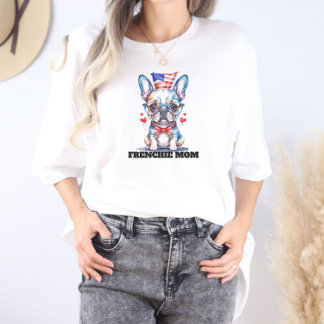 Camiseta Cute French Bulldog American Flag with Hearts