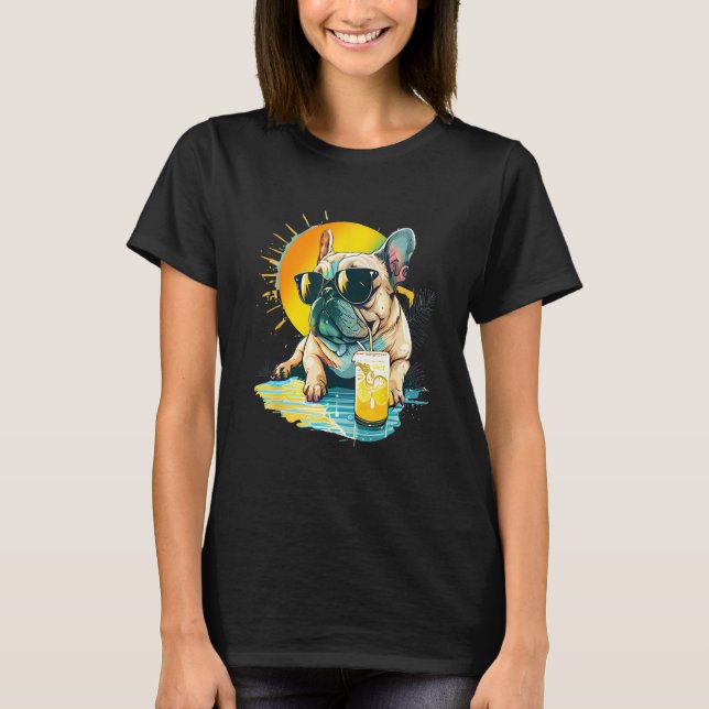 Camiseta Cute French Bulldog chillin tropical drink on summ (Anverso)
